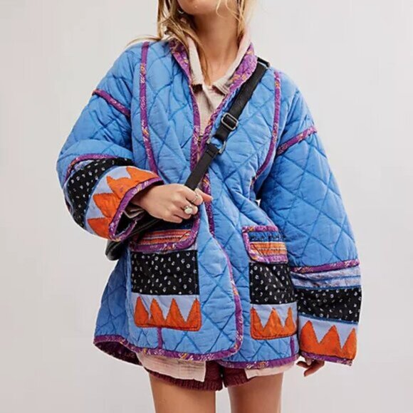 Free People Jackets & Blazers - NWT Free People Jacket Womens Large Winnie Quilted Dutch Boho Patchwork Pockets
